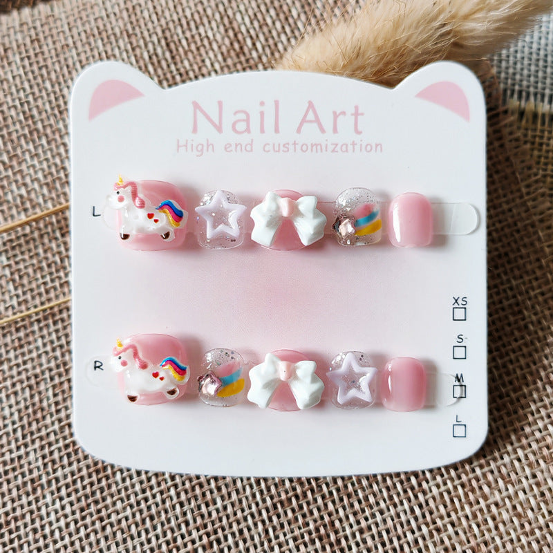 365nails-Unicorn Kids Series: "Rainbow Unicorn Dream" – Short Square Kids Nail Art