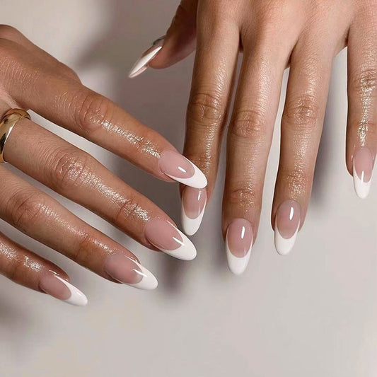 Arte de uñas simple francés con borde blanco, parche para uñas al por mayor, uñas para usar | 365nails