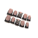 Black Beaded Butterfly Duckbill Press On Nails
