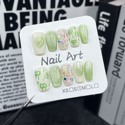 Spring and summer new manicure Qingti cat eye cute hand-painted bow handmade press-on nails wearable nail sticker wholesale｜365nails