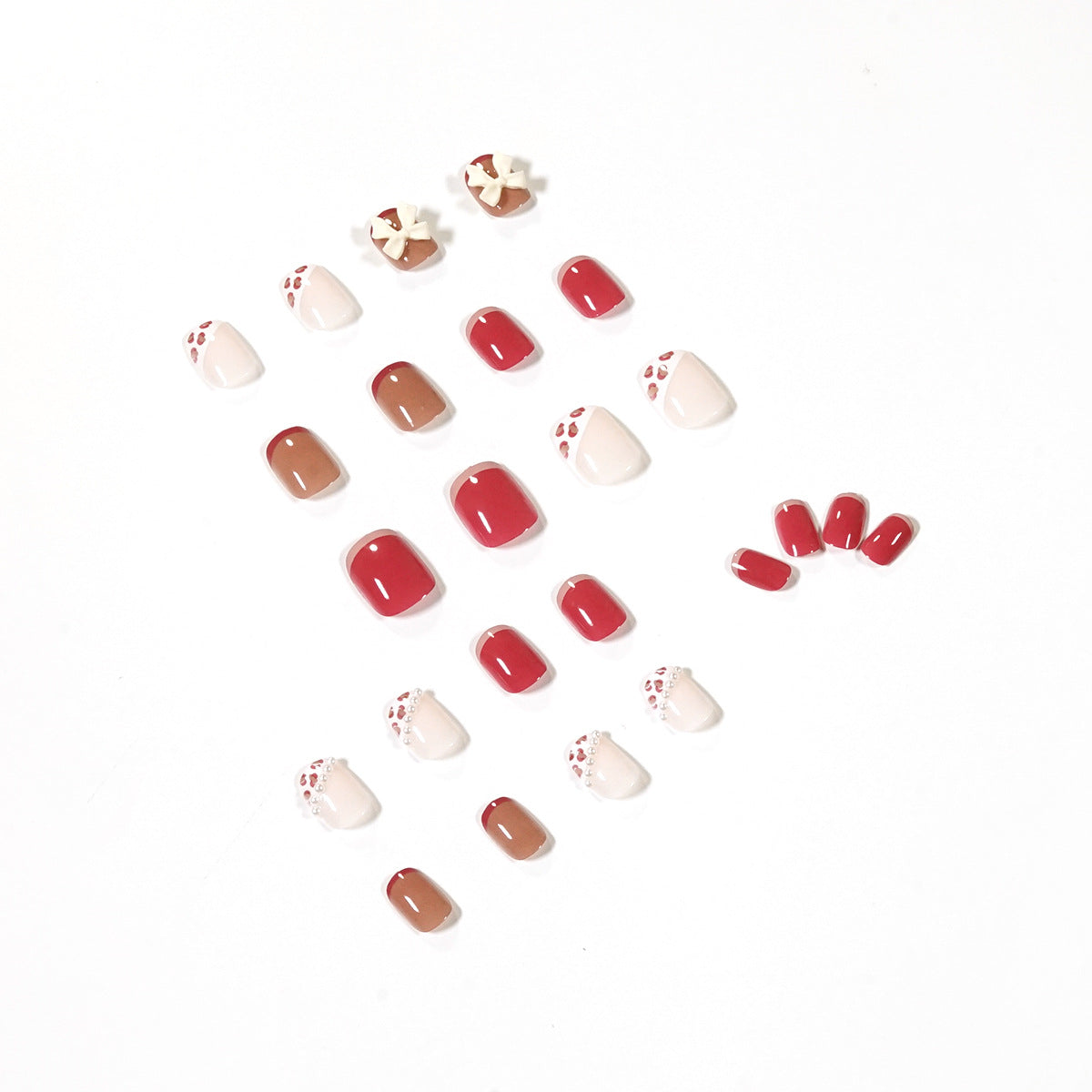 Cream Powder Leopard Print Pearl Nail Patch Nail Patch Cute Wear Nail Art Finished False Nail Removable Nail Patch｜365nails