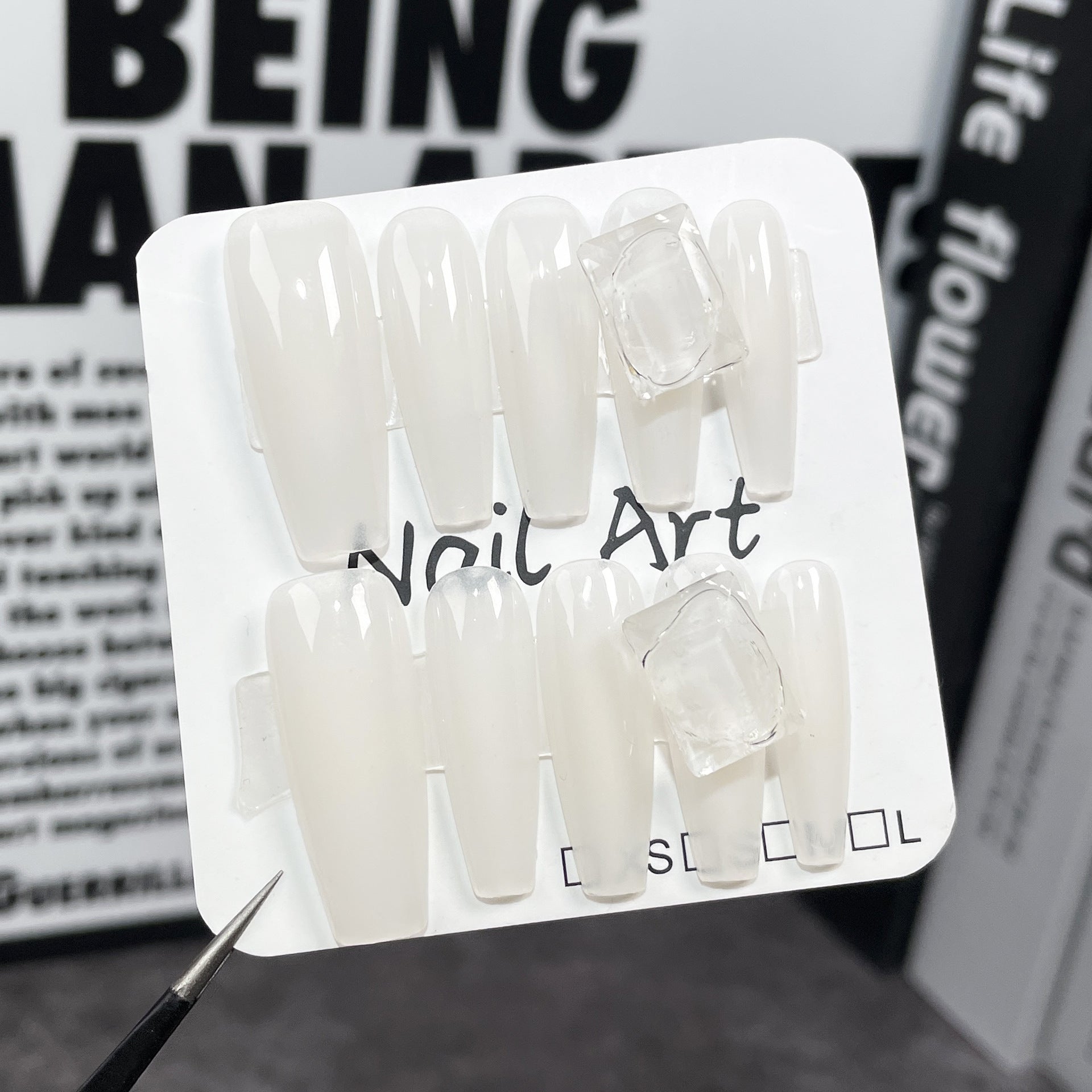 Uñas postizas hechas a mano con pistola rociadora, rubor, atmósfera, temperamento, hermosa mujer, manicura larga, simple, dulce, pegatina｜365nails