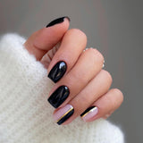Uñas postizas clásicas de color negro sólido, con diseño de rayas doradas, para manicura, venta al por mayor | 365nails