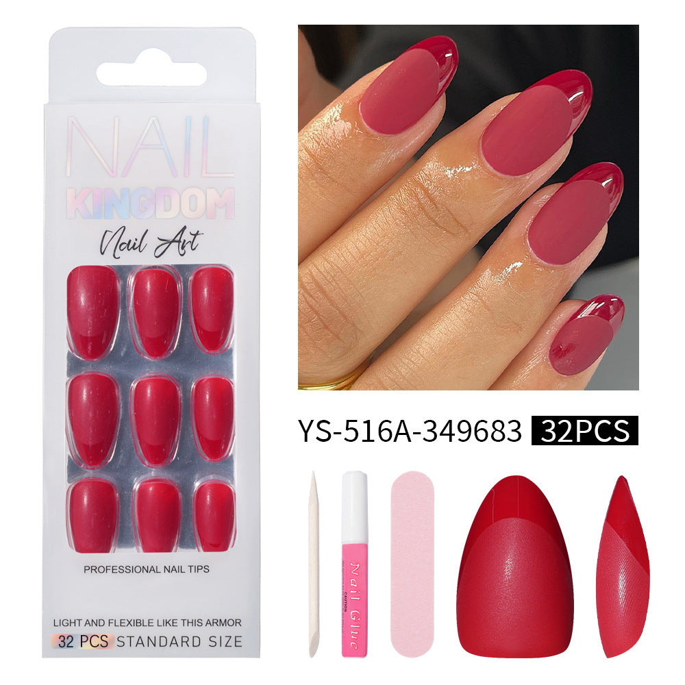 Nail Art Premium Sense Semi-Frosted French Almond Nail Short Removable Patch Fake Nail Finished press on nails