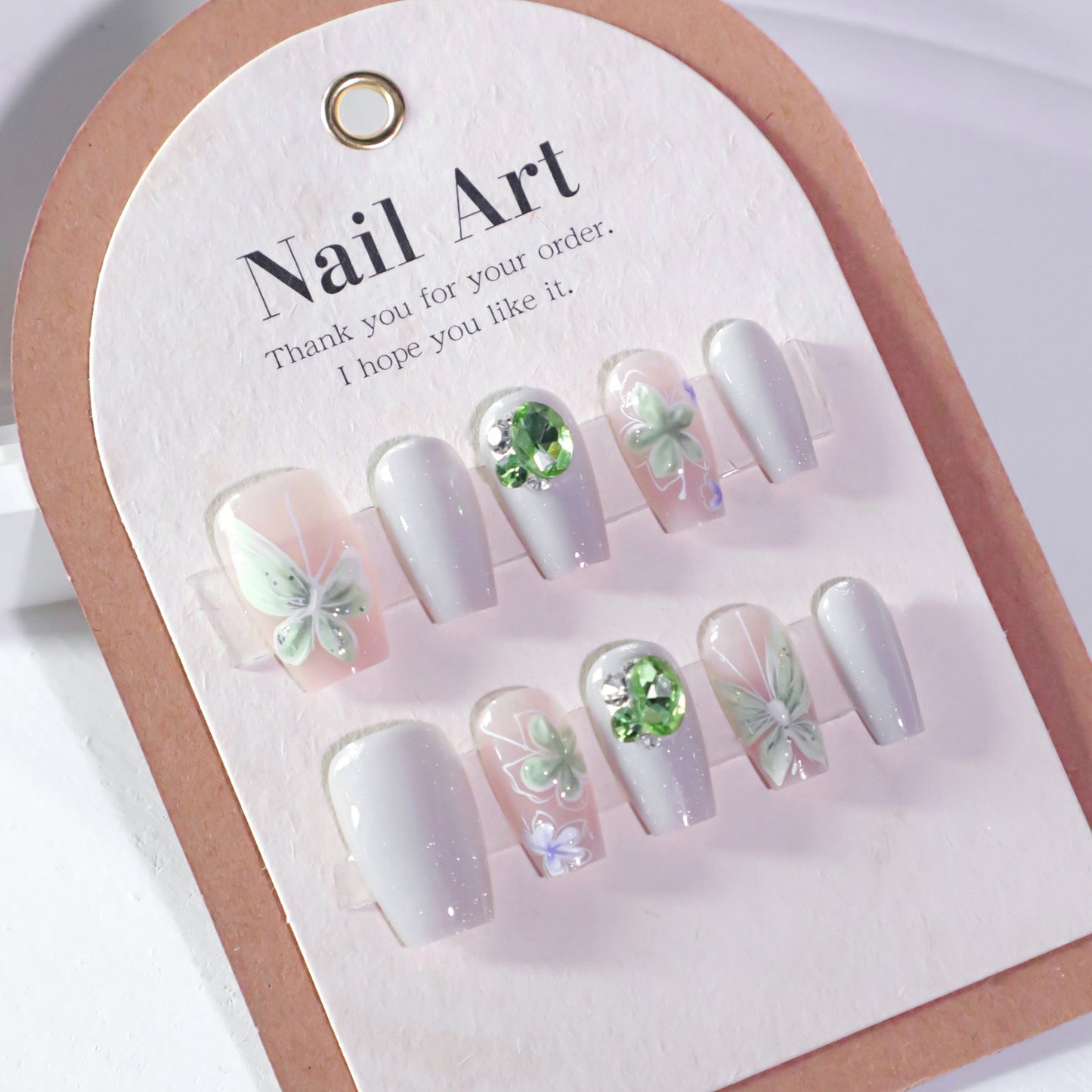 3D three-dimensional fresh flower cat's eye short ballet press-on nails