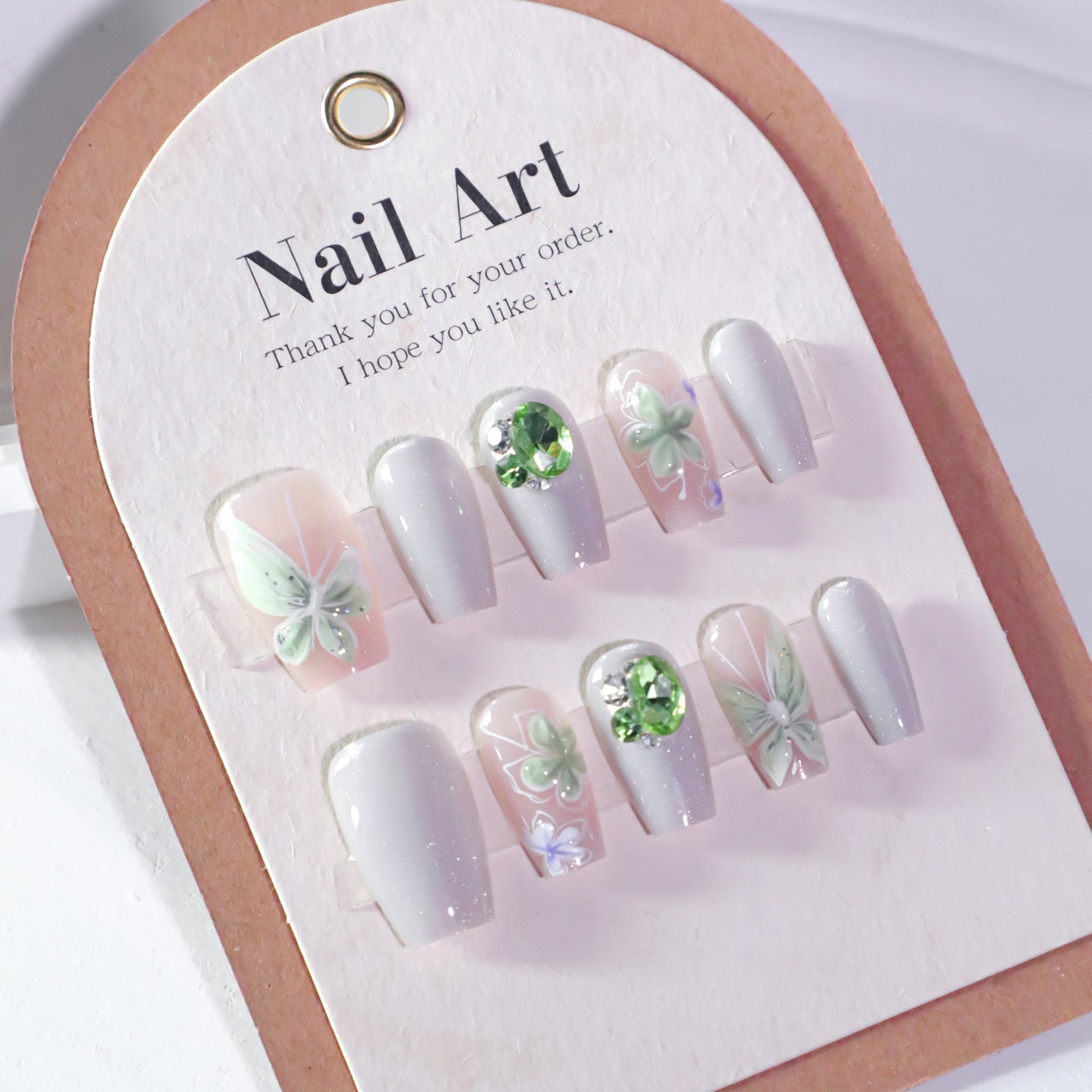 3D three-dimensional fresh flower cat's eye short ballet press-on nails