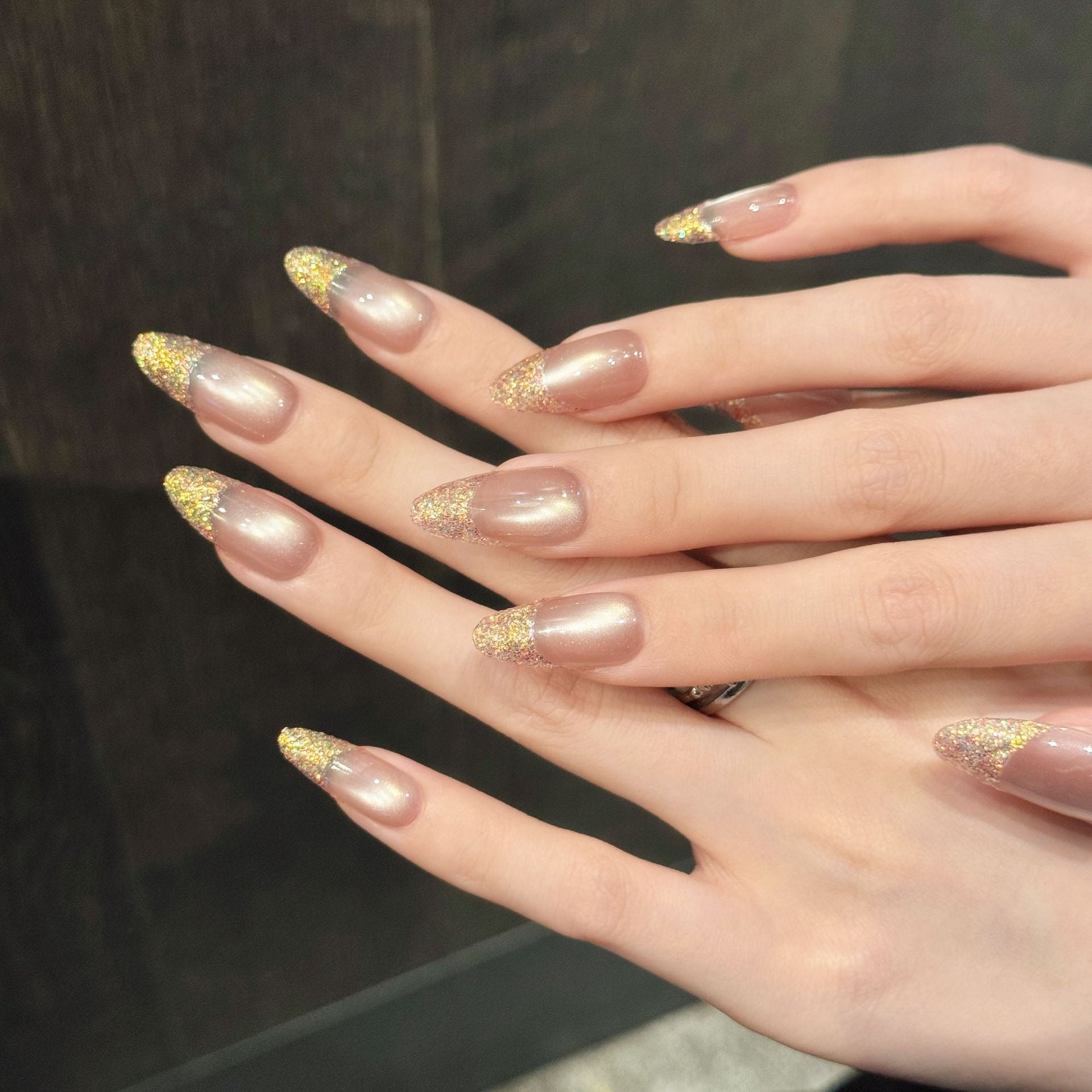365nails: "Golden Hour" – Glitter French Tip Handmade Short Square Nails