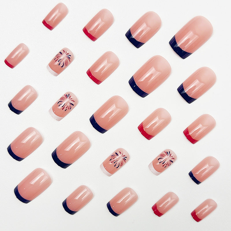 365nails: "Liberty French" – Classic White French & US Flag Printed Oval Nails