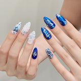 Blue Ribbon Floral Sparkle Press On Nails