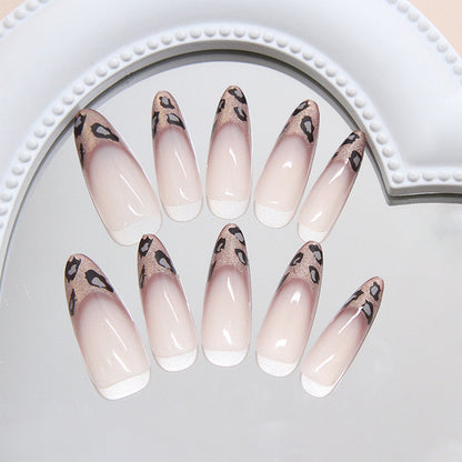 Nail Tips  prefabricated nail champagne French cat eye leopard print fashionable sweet and cool white  removable nail art pieces 30 pieces｜365nails