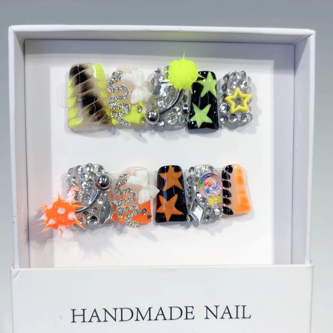 Cyber Punk: "Neon Chaos" – Duck Bill Shape 3D Handmade Press On Nails