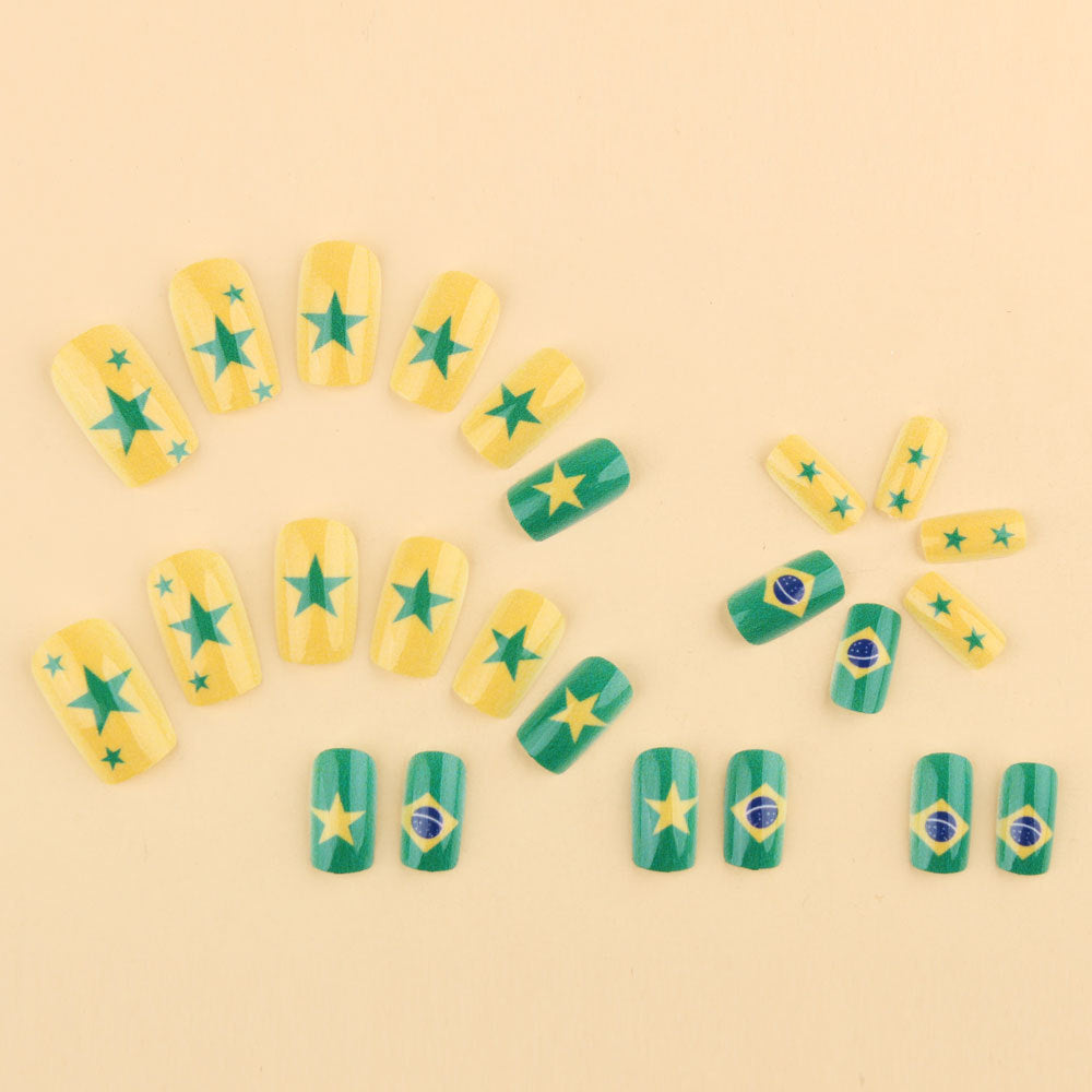 World Cup Brazil Flag Inspired Fan Press-On Nails (Glossy/24pcs/Almond)