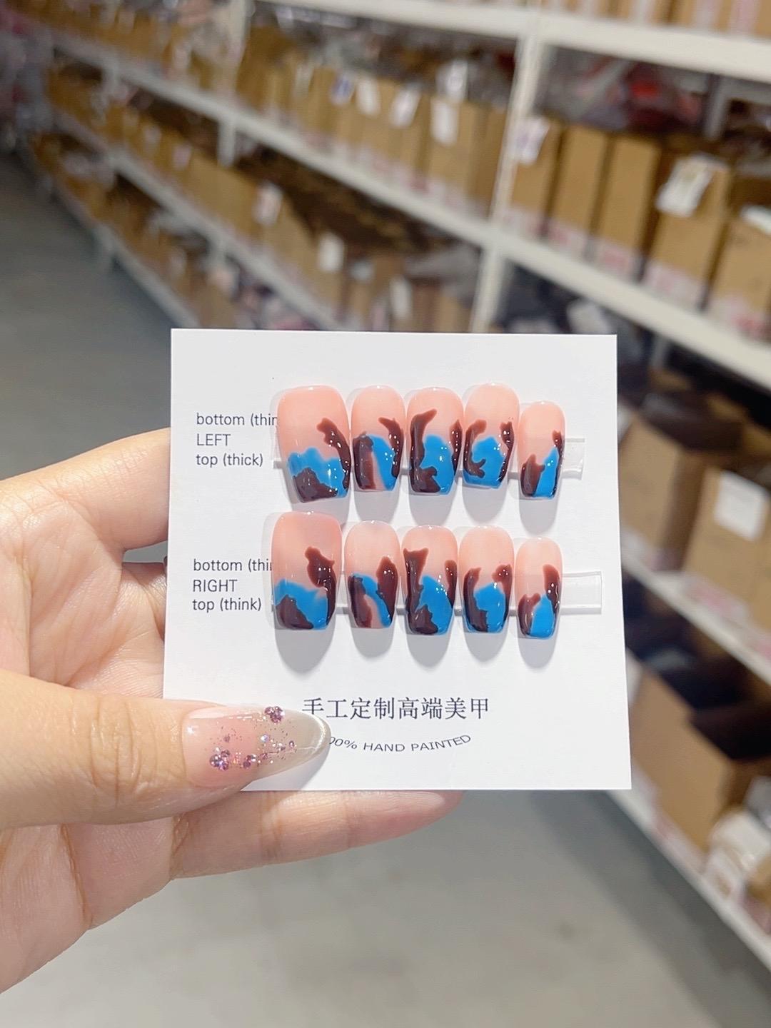 365nails-霓虹抽象：「霓虹迷彩」 – 短款 方形 手工製穿戴甲
