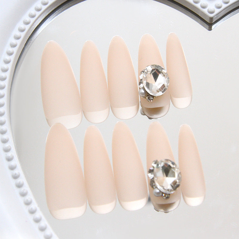Nail Tips  prefabricated nail matte simple removable nail art solid color fake nail long nail piece round diamond diamond model ｜365nails