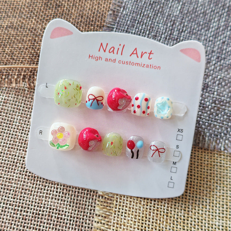 365nails: "playful amusement park" – short round handmade kids press-on nails