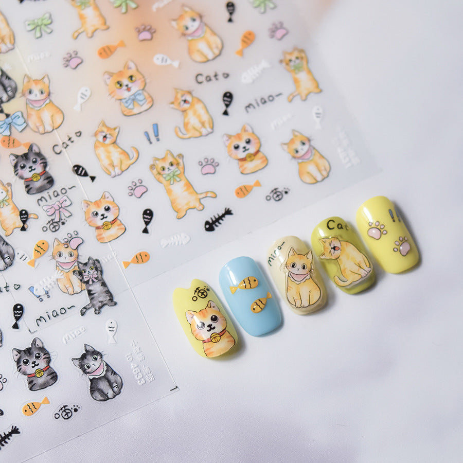 365nails: "Cute Tabby Cat & Fish" – Nail Art Stickers