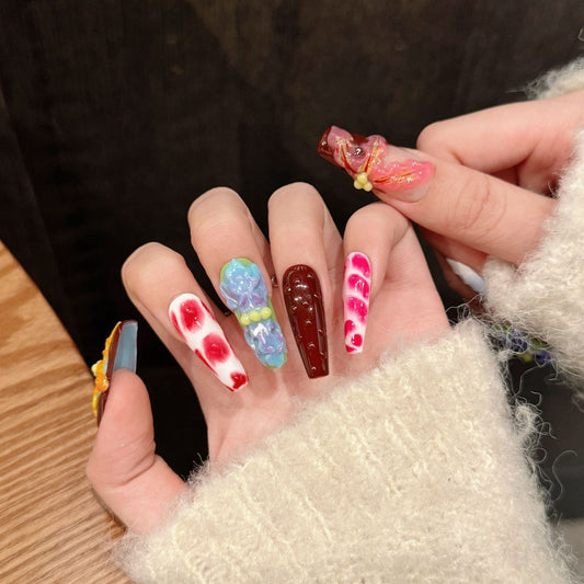 Tropical Flower Devil's Flower Dopamine Three-dimensional Carving Handmade press on nails Flower Gradient Long | 365nails