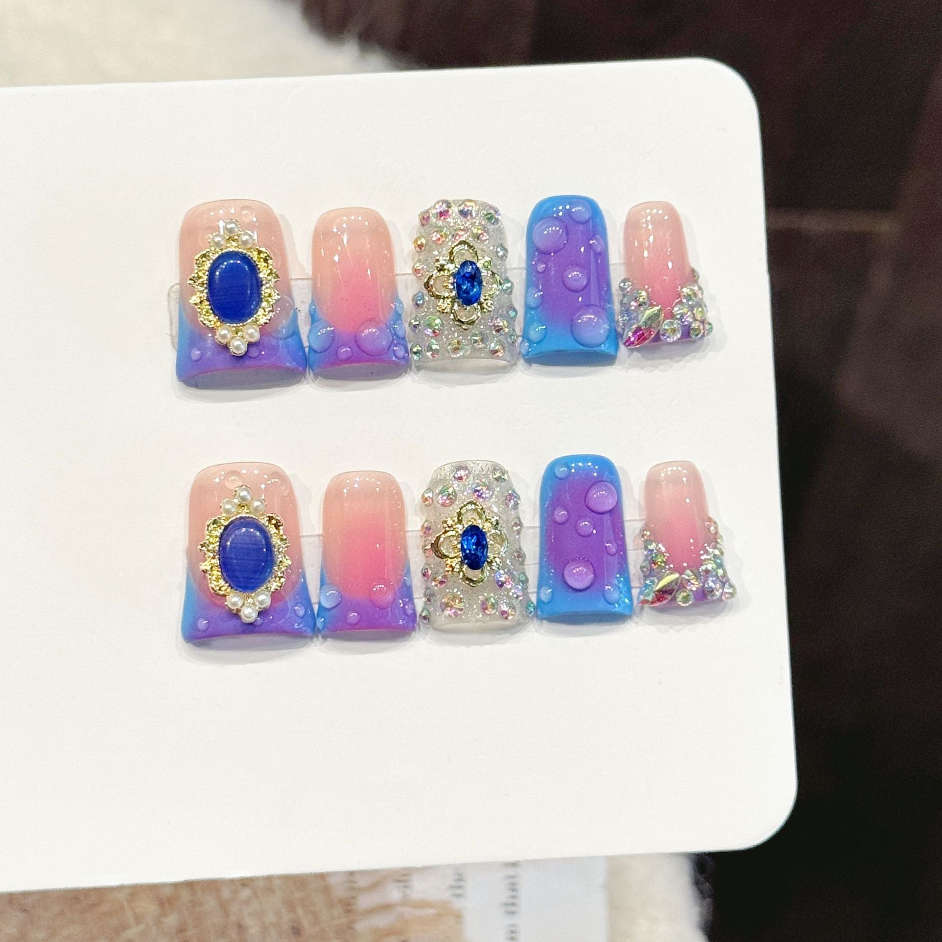 Fantasy Blue Gem Duckbill Press On Nails