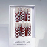 Red Linear Crystal Accent Modern Press On Nails