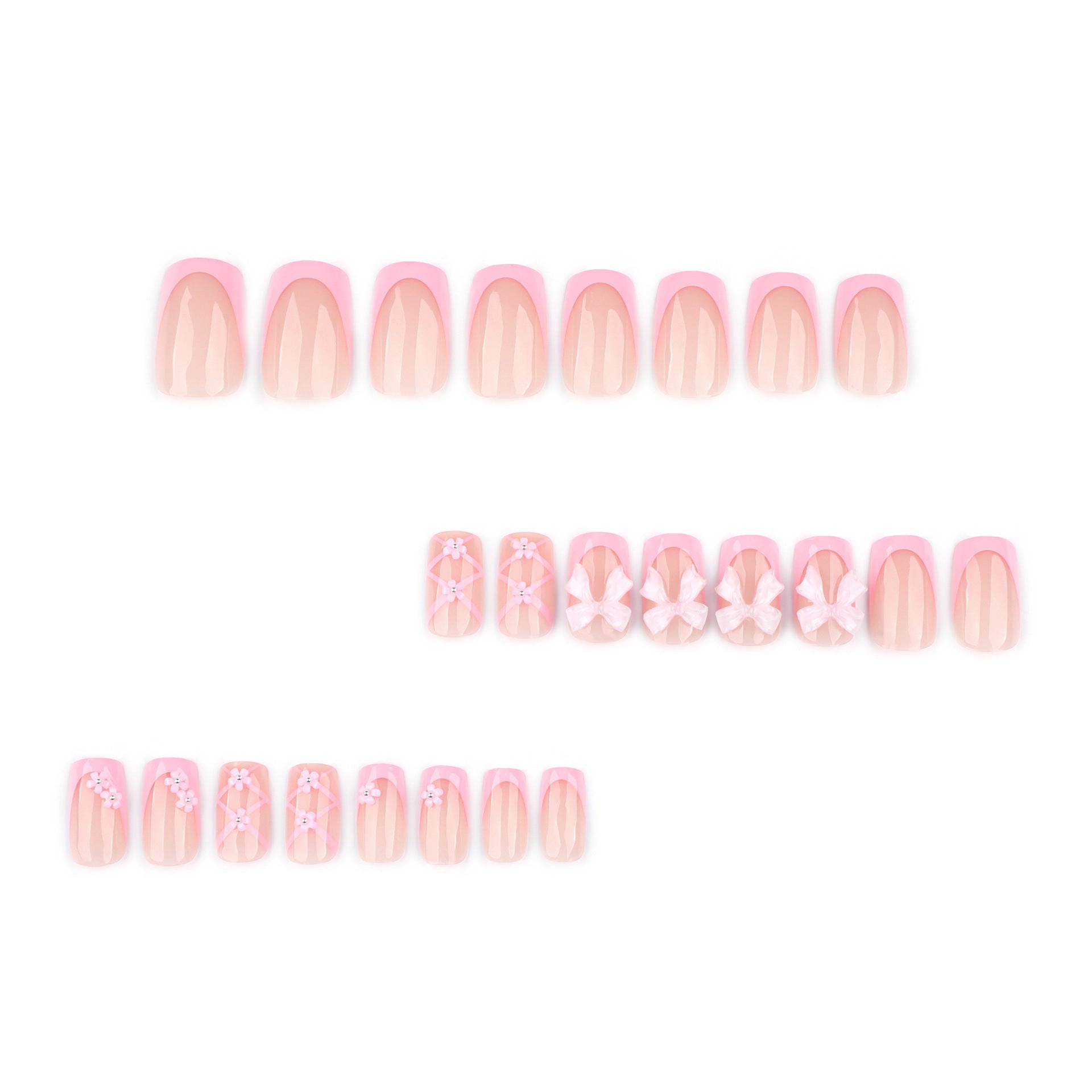 Long Square Press On Nails with Pink Base & Leopard Print Accents
