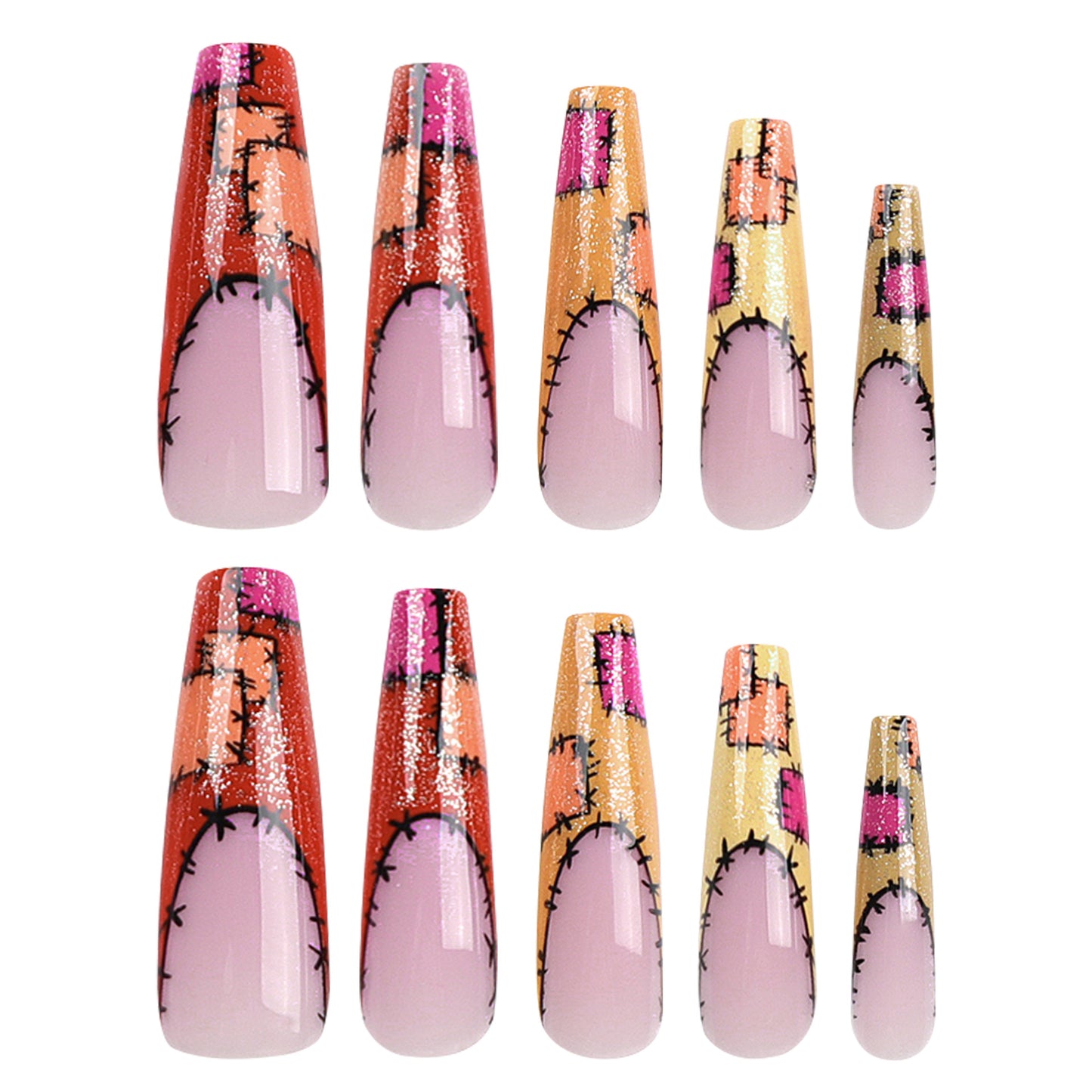 extra long ballet French  autumn and winter warm color patch splicing nail piece   nail piece｜365nails