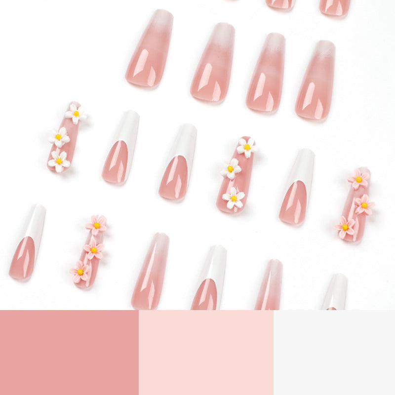 Peça de arte para unhas, unha de desgaste, borrão francês branco, unha de desgaste, remendo de flor tridimensional, unha postiça finalizada｜365nails