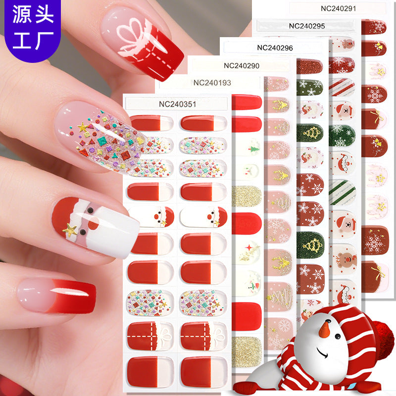Semi-Cured Gel Nail Strips 3D Foil Christmas Snowflake Glow Design (MOQ=3)