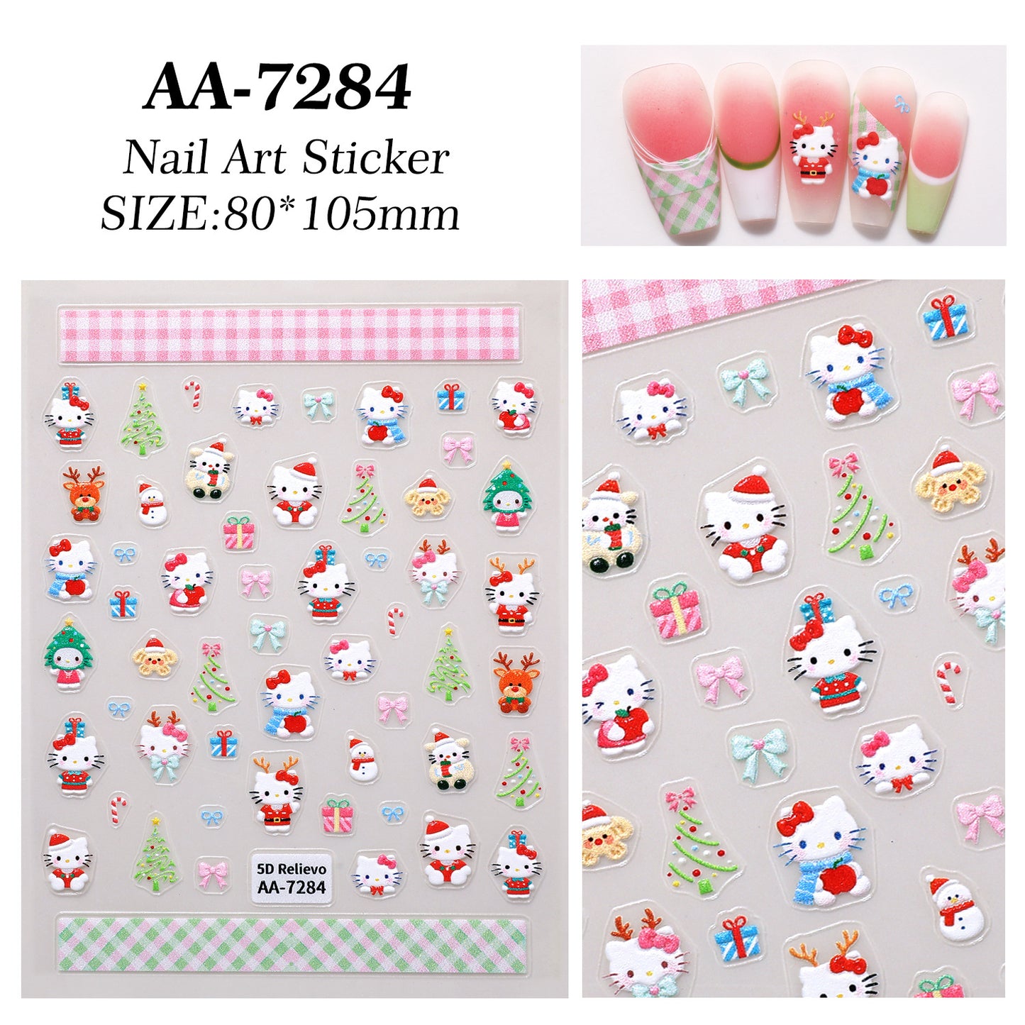 Sanrio Christmas Series Nail Art Sticker 5D Embossed Hello Kitty Melody Kulomi Nail Sticker CA