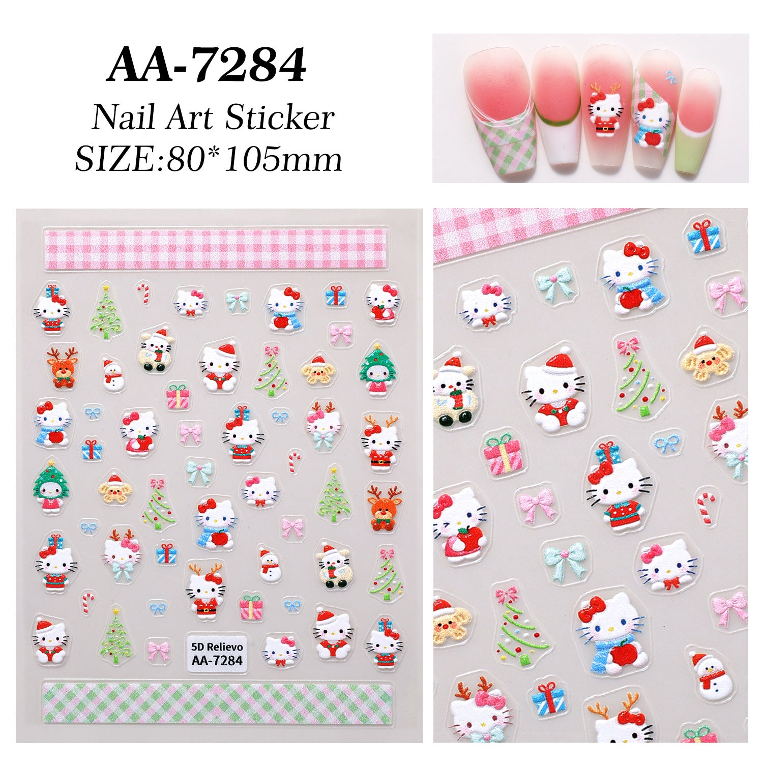 Sanrio Christmas Series Nail Art Sticker 5D Embossed Hello Kitty Melody Kulomi Nail Sticker CA