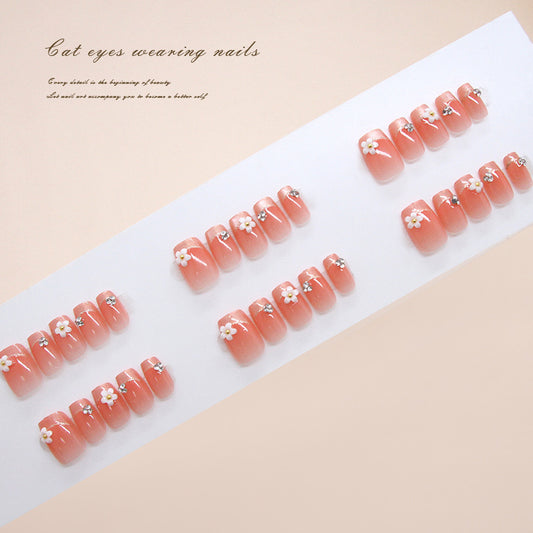 Nail Tips  prefabricated nail pop champagne French gradual change white daisies  ins wind removable manicure 30 pieces｜365nails
