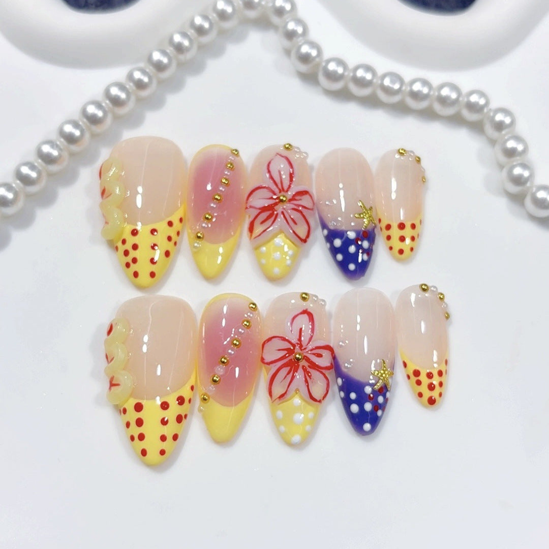 Pop Art Bloom: "Polka Dot Floral Pop" – Almond Shape Handmade Press-Ons