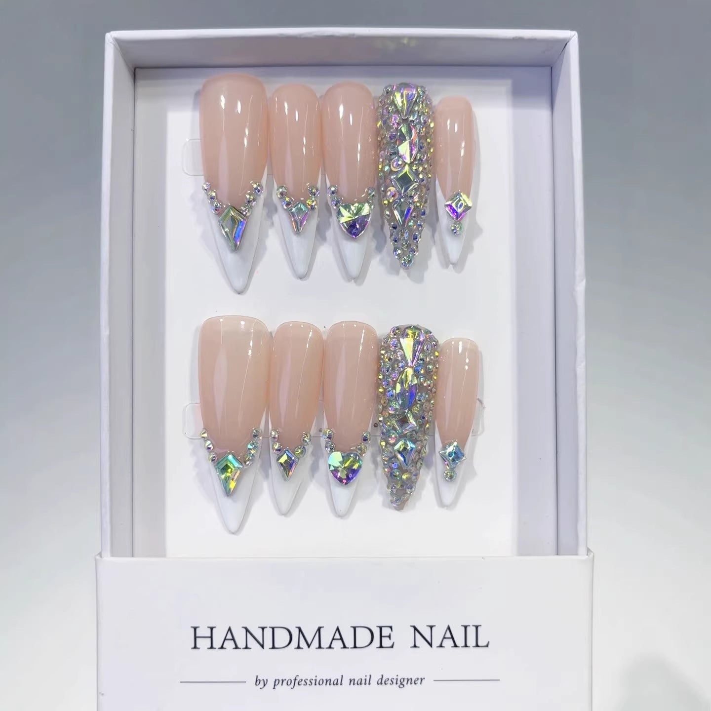 Unhas Postiças Nude Cristal Francesinha Glamurosa Destaque