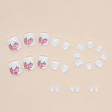 Manicura francesa simple y pura en blanco, linda y sencilla con mariposa rosa, uñas postizas postizas terminadas, uñas postizas, uñas postizas, pieza de uña｜365nails