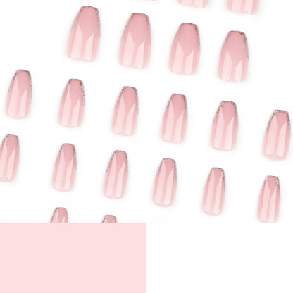 Naked Pink French Glitter Nail Art Wear Short Ballet Nail Art Tablets Detachable Wearable Nail Tablets Finished Products Wholesale｜365nails