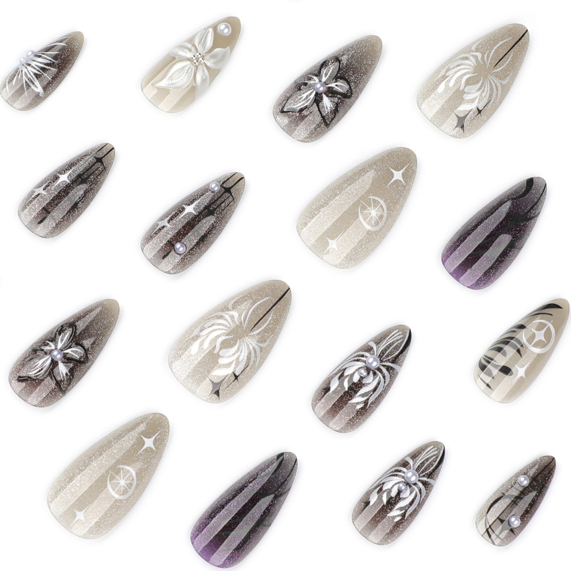 Black smudged y2 cool wearable cat eye 3d stereo flower manicure nail pieces