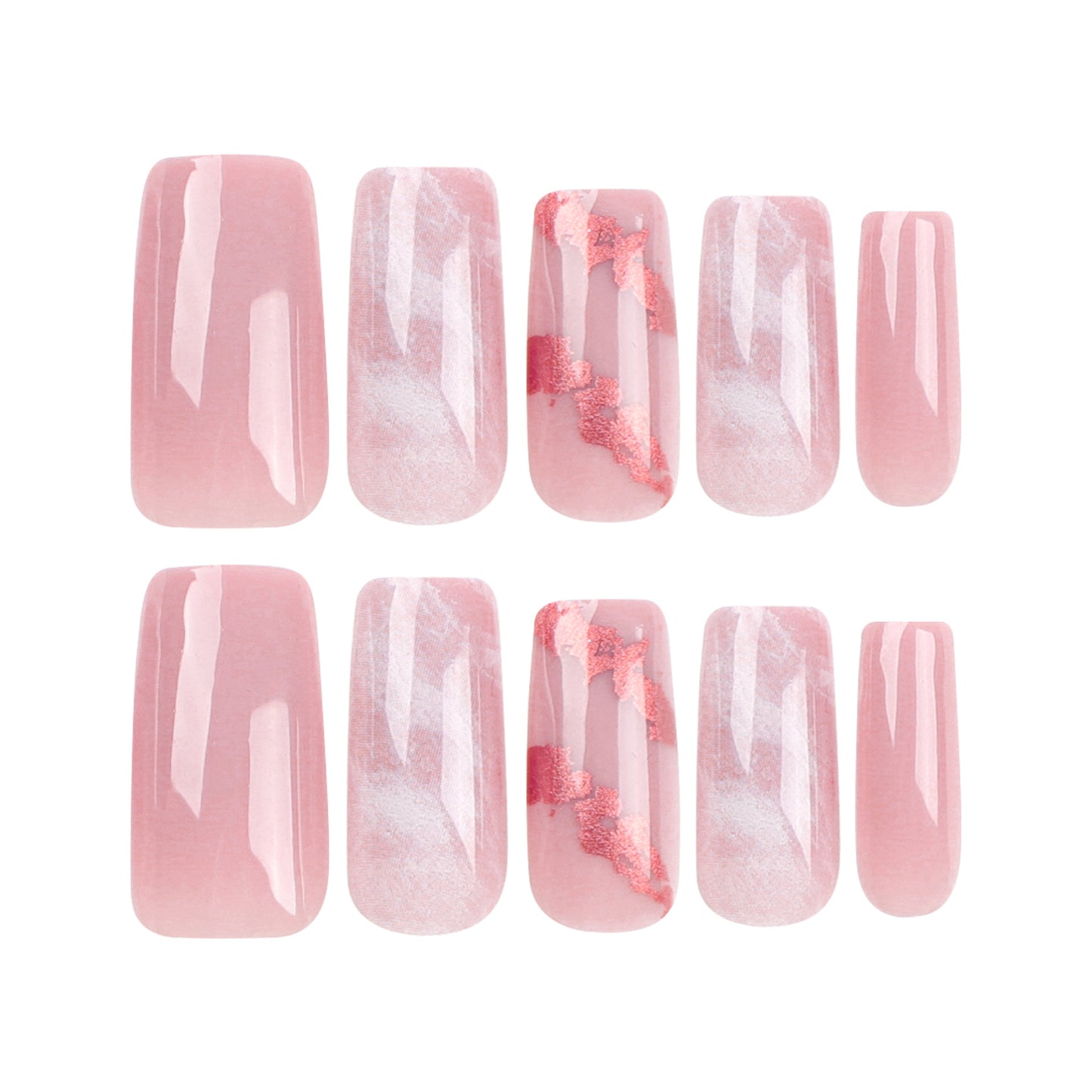 Simple and sweet pink press-on nails nail piece long bronzing pink white nail art fake nail finger smudging nail piece wholesale｜365nails