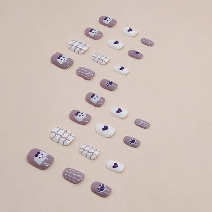 Taro color graffiti cute bear love manicure kids nails｜365nails