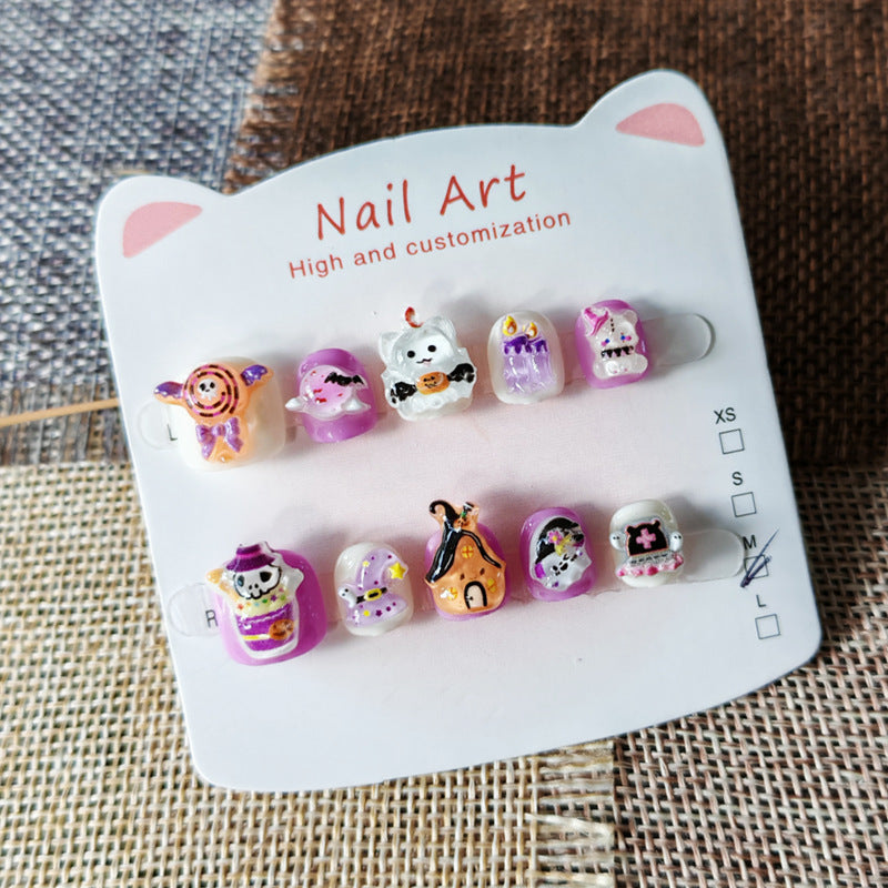 365nails-萬聖節驚奇兒童系列：「怪獸小鎮派對」 – 兒童短款方形穿戴甲