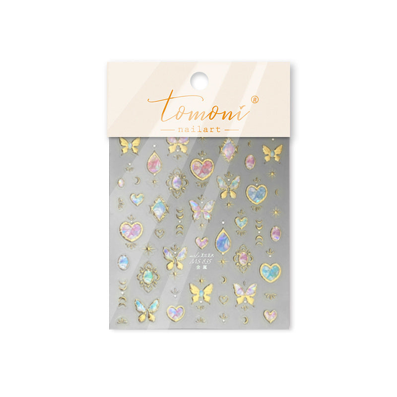 Metallic Iridescent Gem Collection: "Luxury Iridescent Gem & Star" – 3D Embossed Nail Sticker
