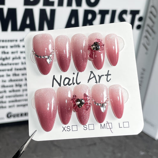 Handmade Press-on Nails Autumn and Winter New Sweet Blush Nail Ice Transparent Pure cat eye ｜365nails