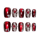Retro light luxury gemstone cat eye manicure fake nails sub-size red press on nails flash diamond flash nail piece finished product wholesale｜365nails