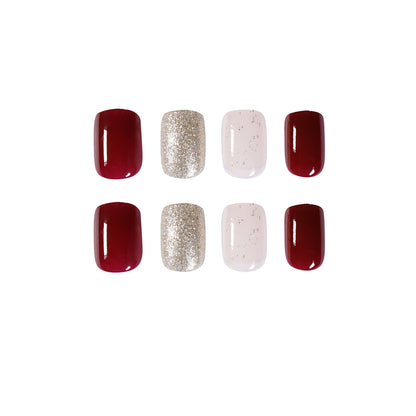 Cherry burgundy glitter  finished   fake nail  removable nail piece｜365nails