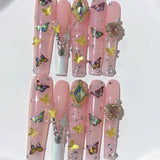 Pink Butterfly Crystal Fantasy Press On Nail Set