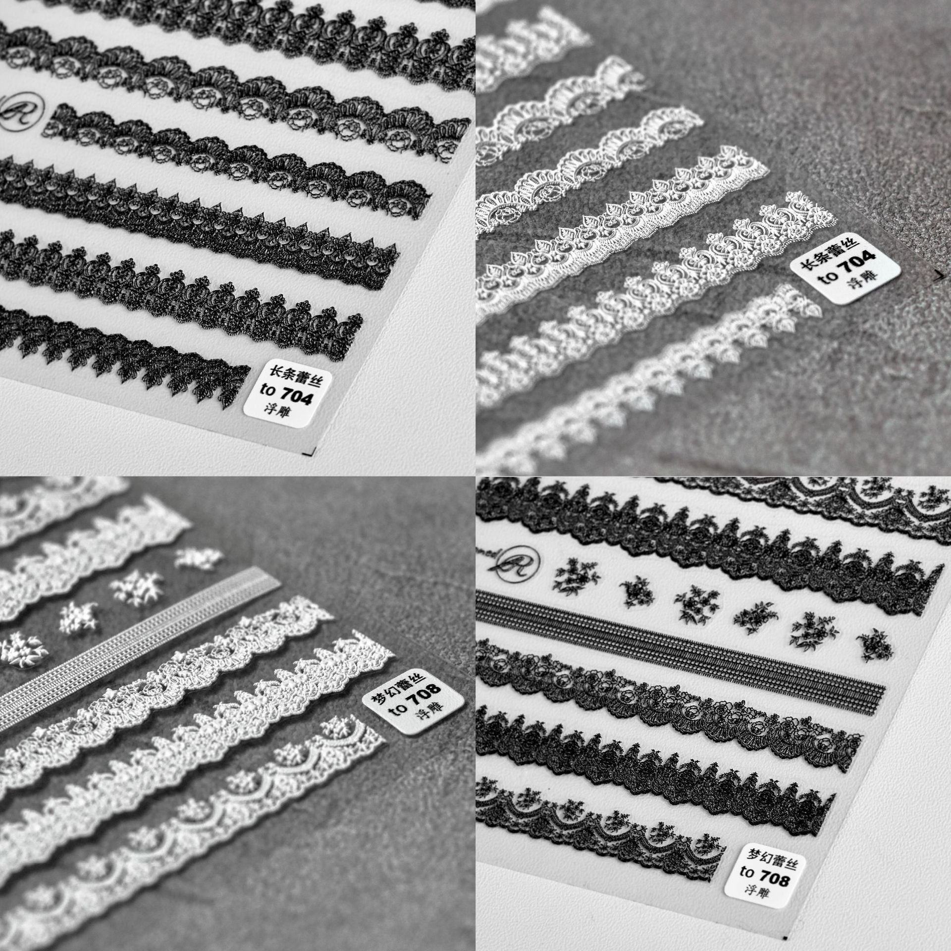白蕾絲條紋系列："優雅蕾絲" – 3D 壓紋甲貼