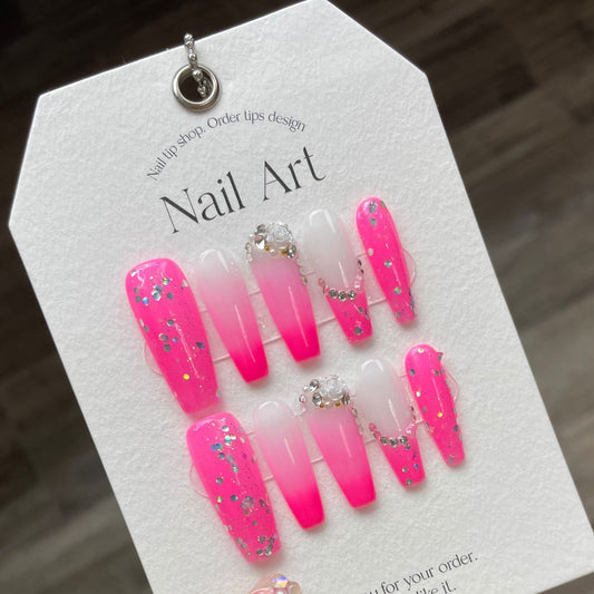 Handmade nails extra long Spice Girls wear nail Barbie powder nail stickers to exaggerate | 365nails