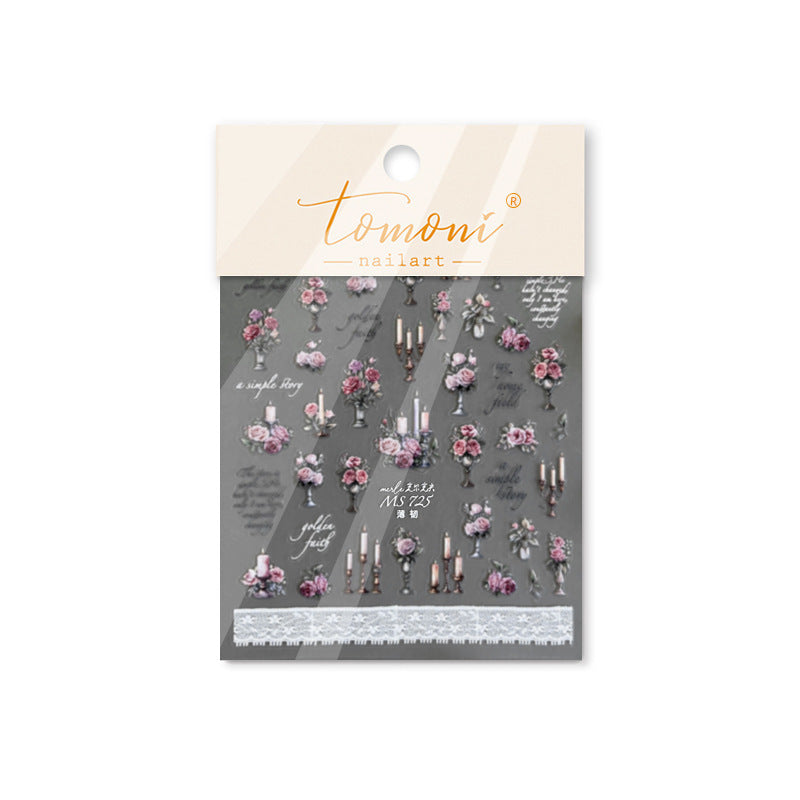 Vintage Rose & Candle Nail Sticker Set – "Vintage Rose & Candle Elegance"