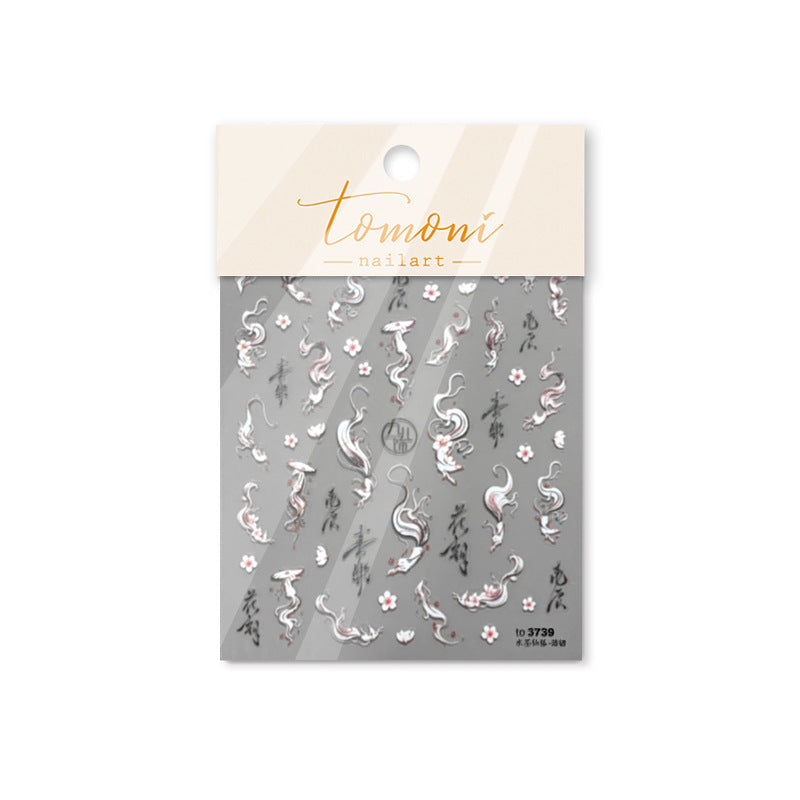 Ink Wash Nine-Tailed Fox: "Mystic Ink Fox" – 5D Embossed Nail Sticker