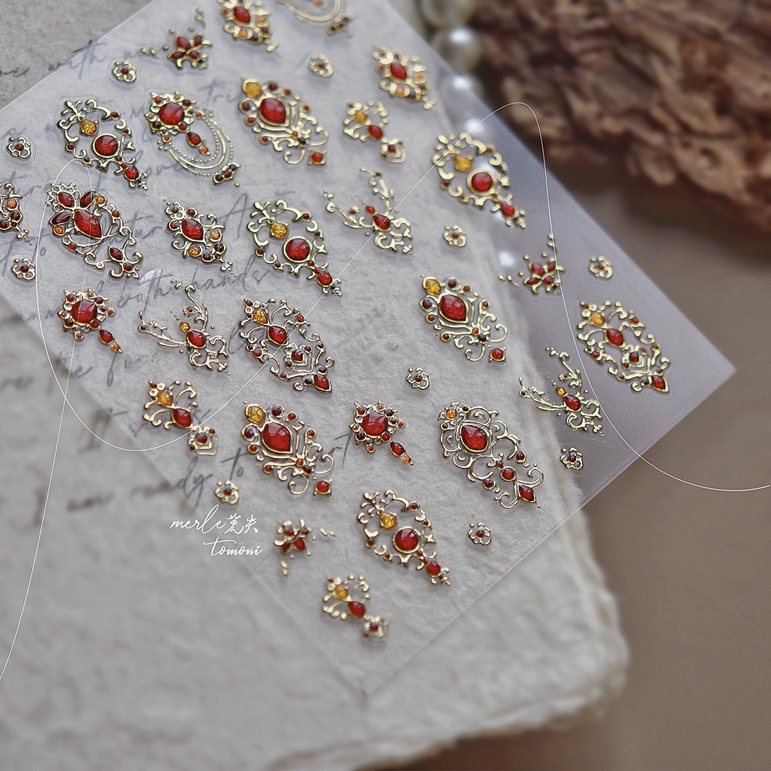 Gold Amber Vintage Ornate Frame: "Baroque Amber Jewel" – 5D Embossed Nail Sticker