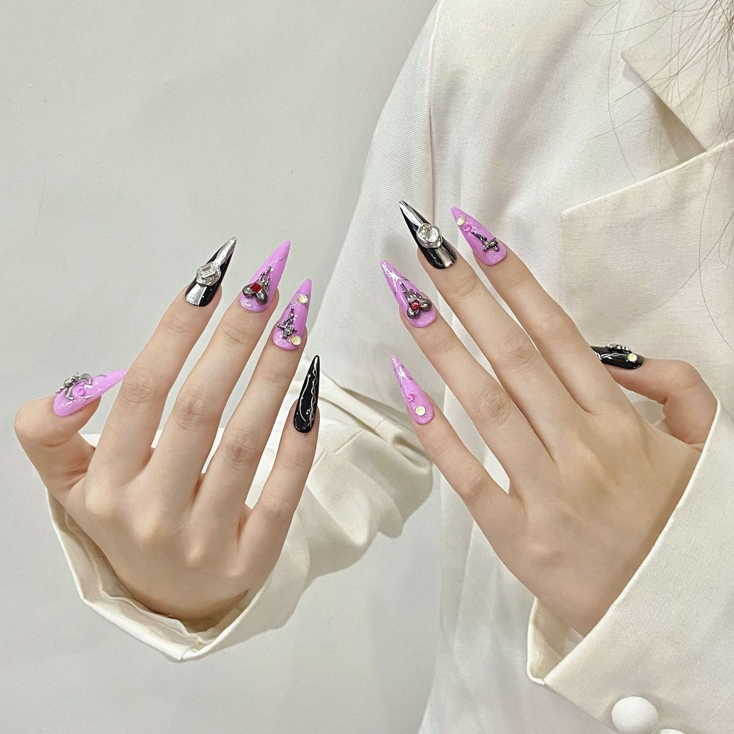 dark sweet cool nail art irregular metal shape advanced sense handmade press on nails fake nails | 365nails