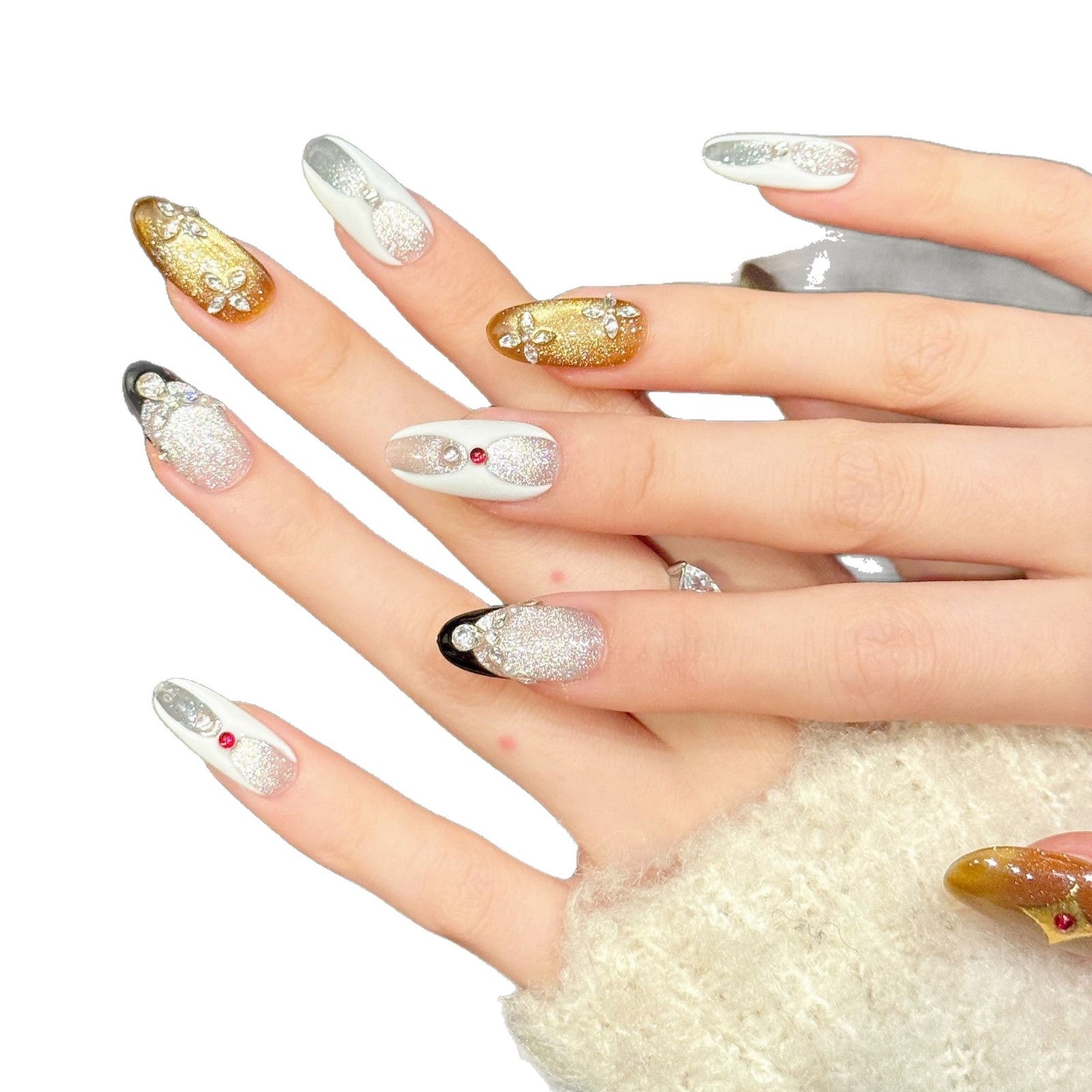 365nails: "Gilded Pharaoh" – 3D Skull & Cat Eye Handmade Coffin Nails